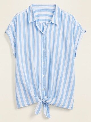 Striped No-Peek Tie-Hem Plus-Size Shirt | Old Navy (US)
