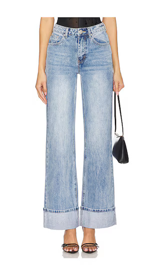 Lulu Cuffed Jeans in Mid Wash Blue | Revolve Clothing (Global)