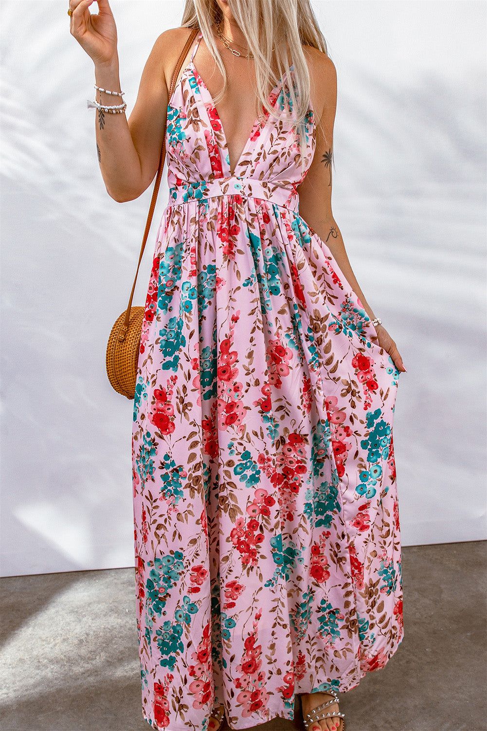 Floral Backless V Neck Shift Casual Dresses | Evaless