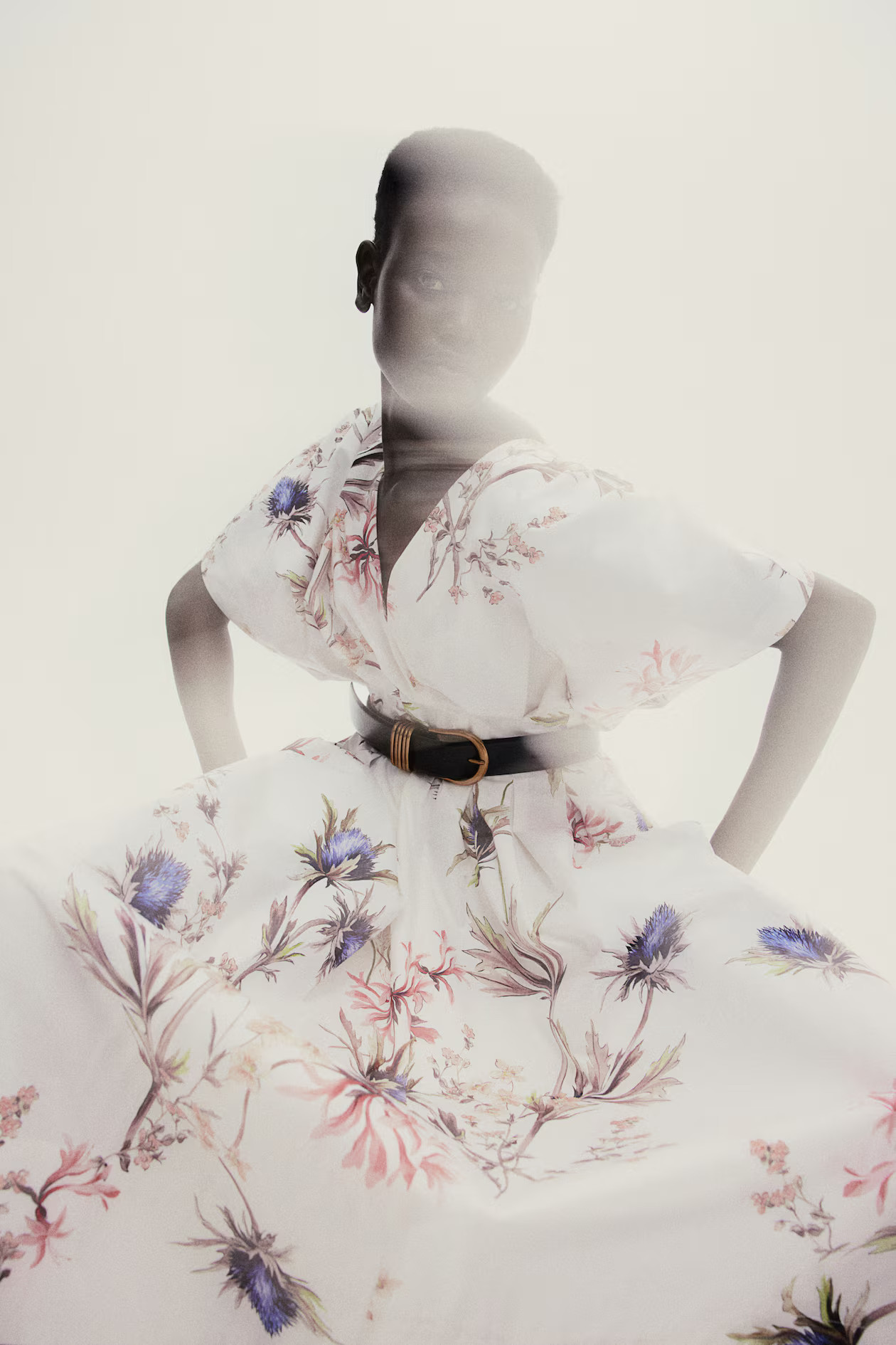 Waisted cotton dress - White/Floral - Ladies | H&M GB | H&M (UK, MY, IN, SG, PH, TW, HK)