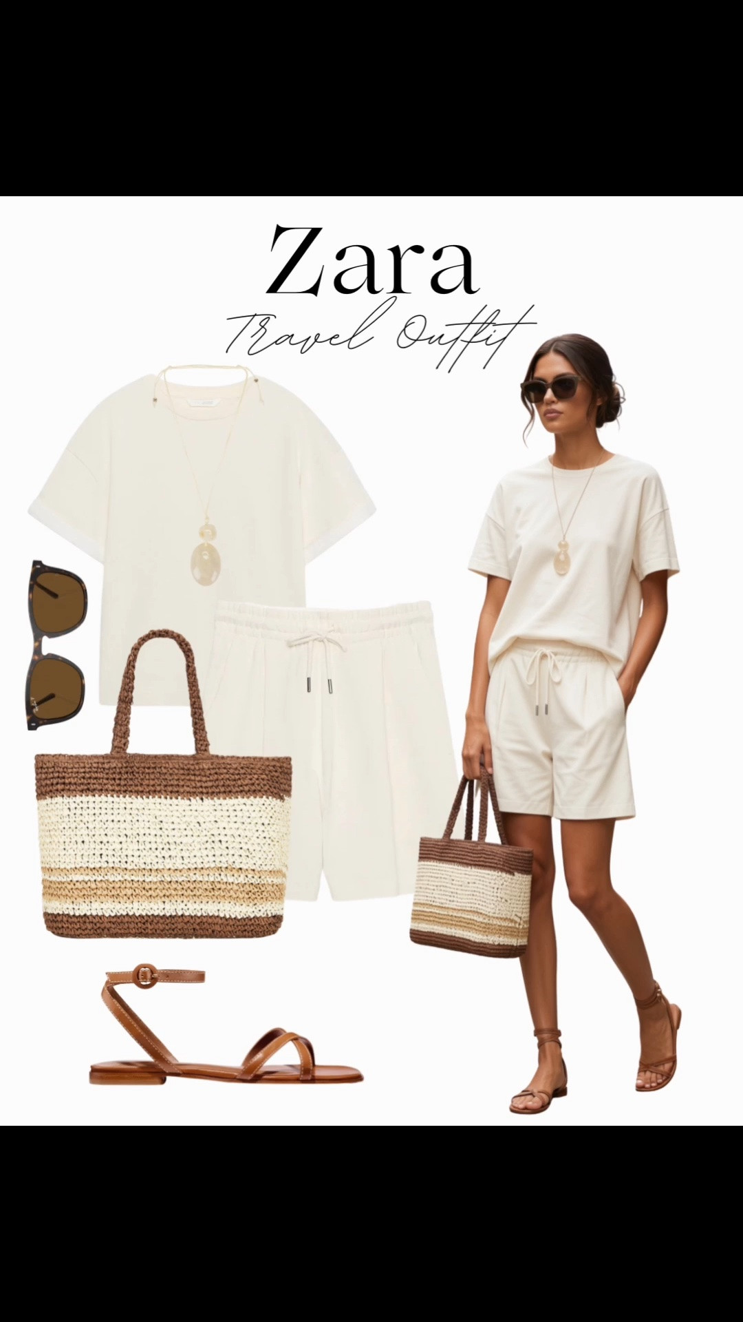 Summer airplane outfit ✈️

Tags: new-in Zara, matching set, airport outfit, drawstring shorts, t-shirt, ray-ban sunglasses, Margaux sandals, beach bag, neutral travel look

#LTKsummer #LTKtravel #LTKbag