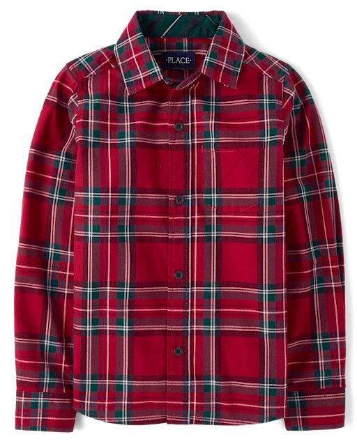 Boys Plaid Poplin Button Up Shirt - Red | The Children's Place
