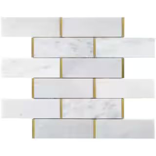 MOLOVO Natural Blanco White Gold 11.86 in. x 11.54 in. Brick Joint Polished Marble Mosaic Tile (9... | The Home Depot