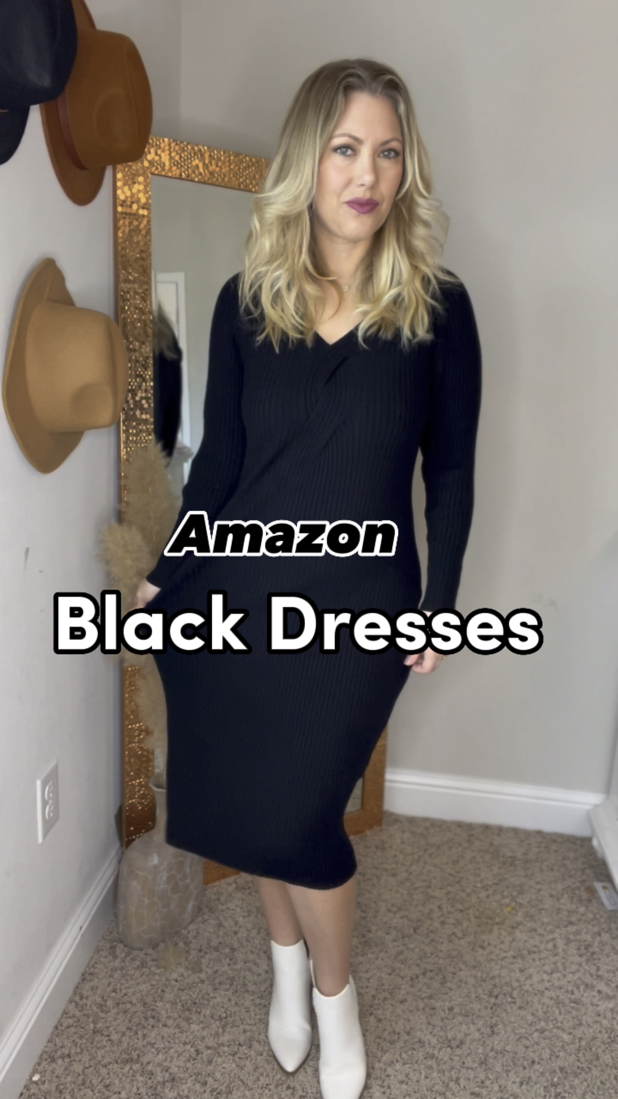 Amazon Black Dresses. Sweater dress is fitted, easy to dress up or down. Size S, fits TTS. Off shoulder dress is elegant, fits tts, also size S. #dress #blackdress

#LTKwedding #LTKstyletip #LTKFind