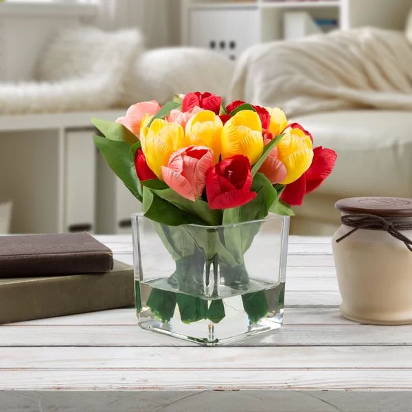 Tulip Floral Arrangement in Glass Vase | Wayfair North America