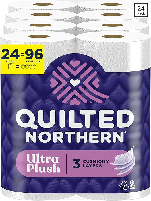 Quilted Northern Ultra Plush Toilet Paper, 24 Mega Rolls = 96 Regular Rolls, 3X Thicker*, 3 Ply S... | Amazon (US)
