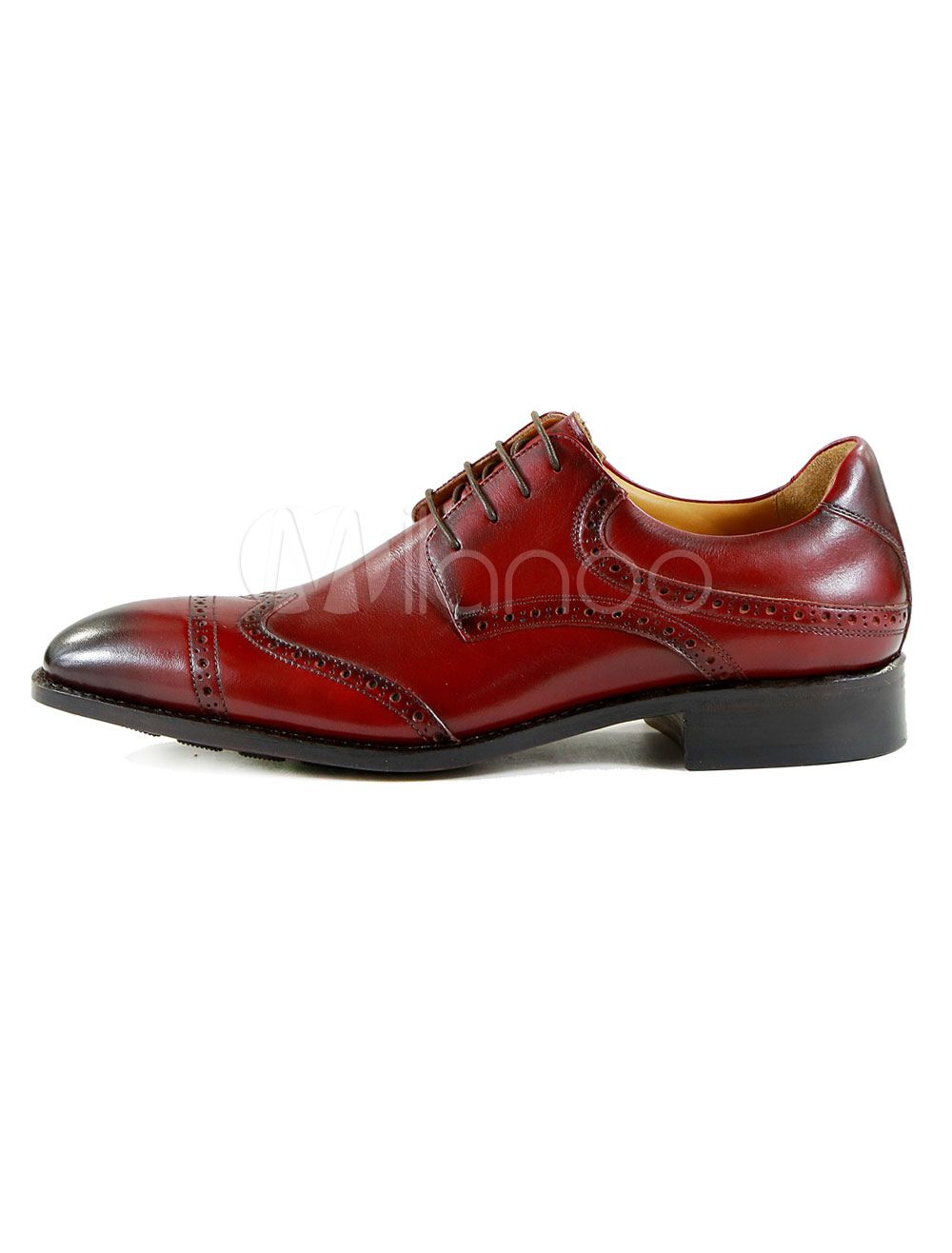 Men Brogue Shoes Dark Red Goodyear-Welted Dress Shoes Square Toe Lace Up Groom Shoes | Milanoo