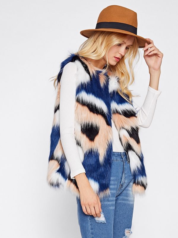 Colorful Faux Fur Vest | SHEIN