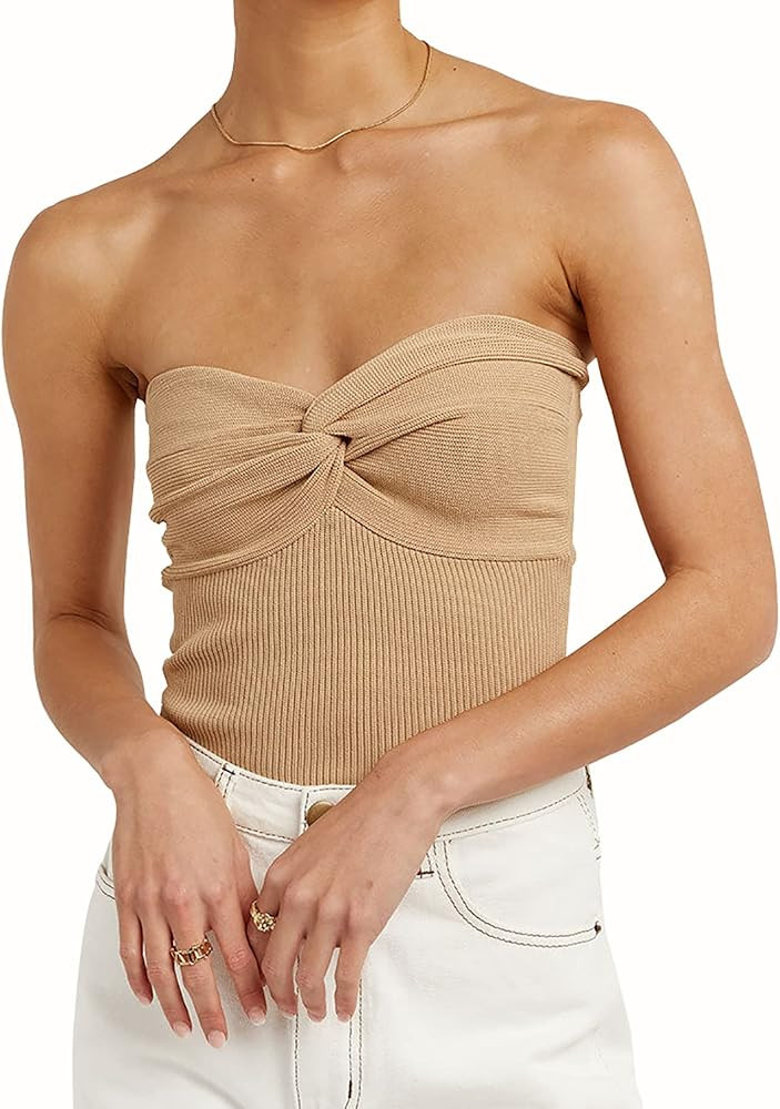 FIANUS Y2K Strapless Twist Front Tube Tops for Women Going Out Sexy Knit Sleeveless Backless Crop... | Amazon (US)
