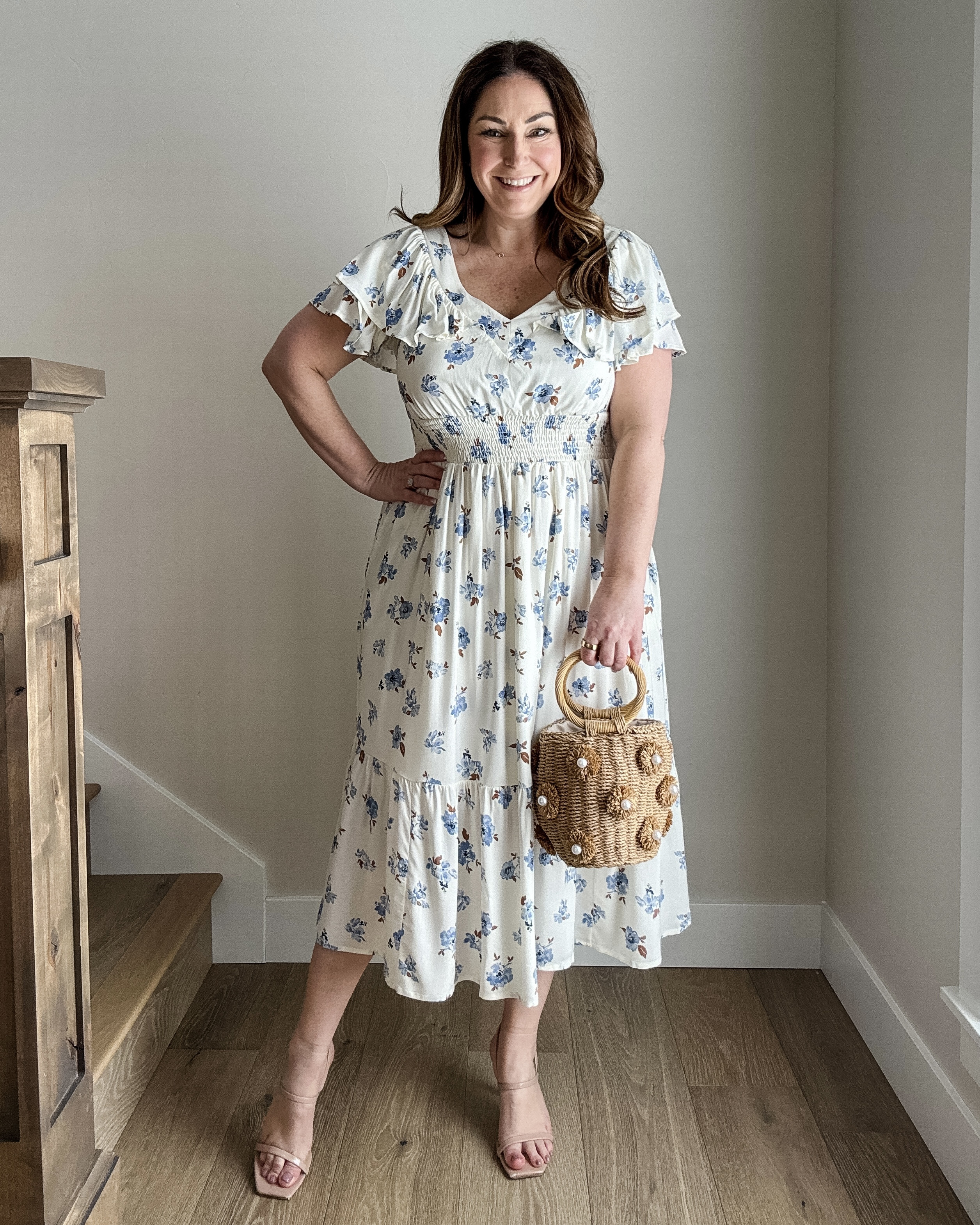 Maurices White floral flutter-sleeve midi dress with smocked waist // wearing size L //   Wearing size L. 

 #SpringFashion #BrunchOutfit 

#LTKSeasonal #LTKMidsize #LTKFindsUnder50