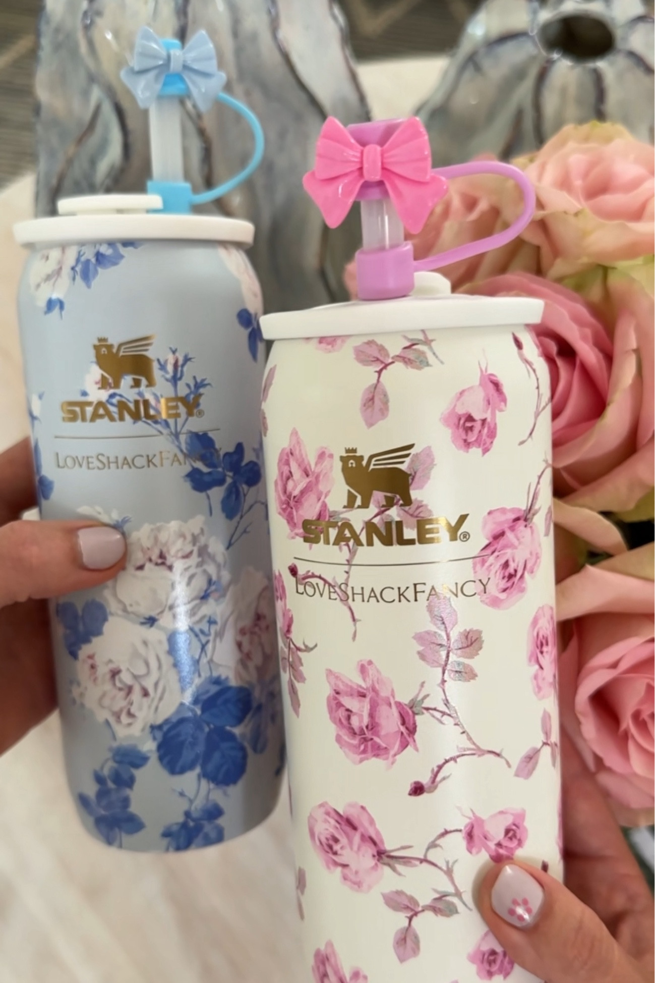 Use the silicone lid to convert the 20 ounce Stanley bottle to a cup for coffee-drinking. Also linked the cute bow straw toppers. All from Amazon!

LoveShackFancy x Stanley 