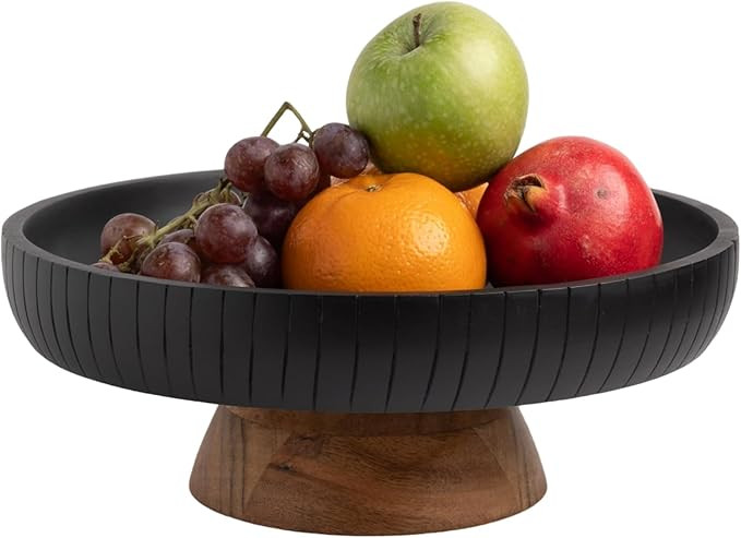 Mango Wood fruit bowl, Decorative black bowl with natural finish pedestal | 12" dia | Dual tone l... | Amazon (US)