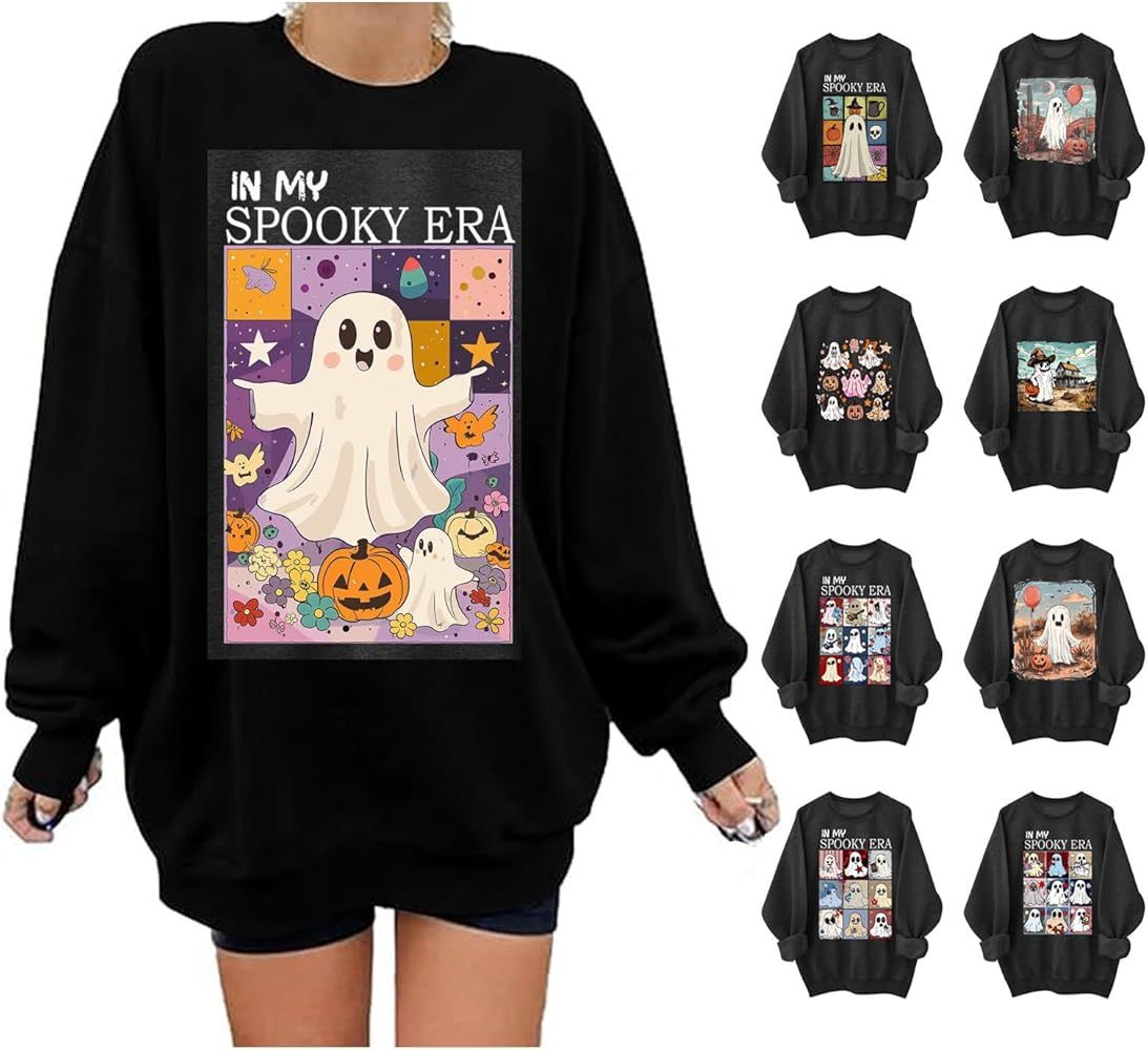 Womens Halloween Spooky Season Sweatshirt Novelty Ghost Graphic Pullover Funny in My Spooky Era S... | Amazon (US)