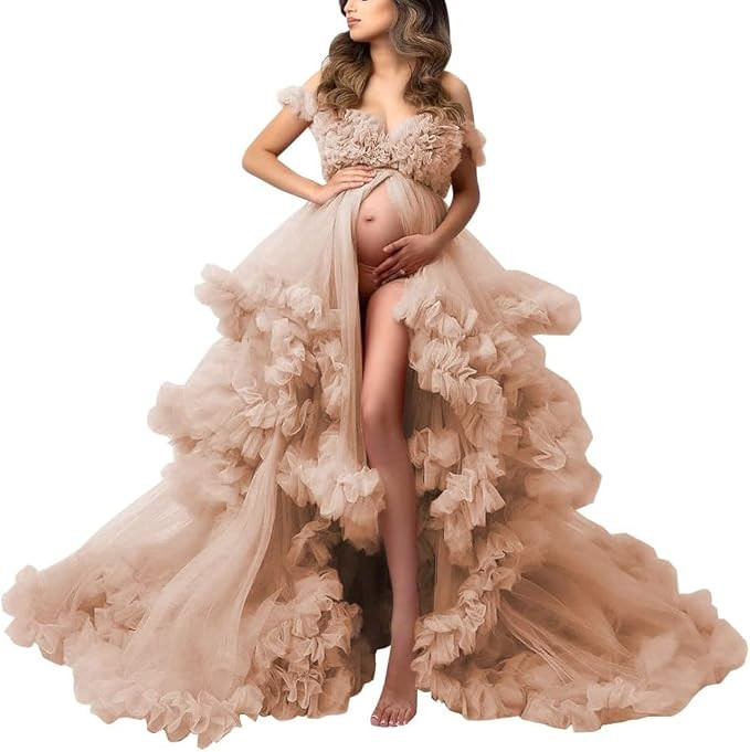 Tulle Maternity Dresses for Photoshoot Puffy Ruffles Pregnancy Gowns Sheer Baby Shower Bridal Lin... | Amazon (US)