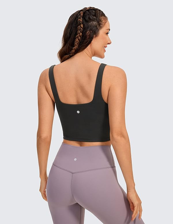 CRZ YOGA Butterluxe Womens Square Neck Longline Sports Bra - Workout Crop Tank Tops Padded with B... | Amazon (US)