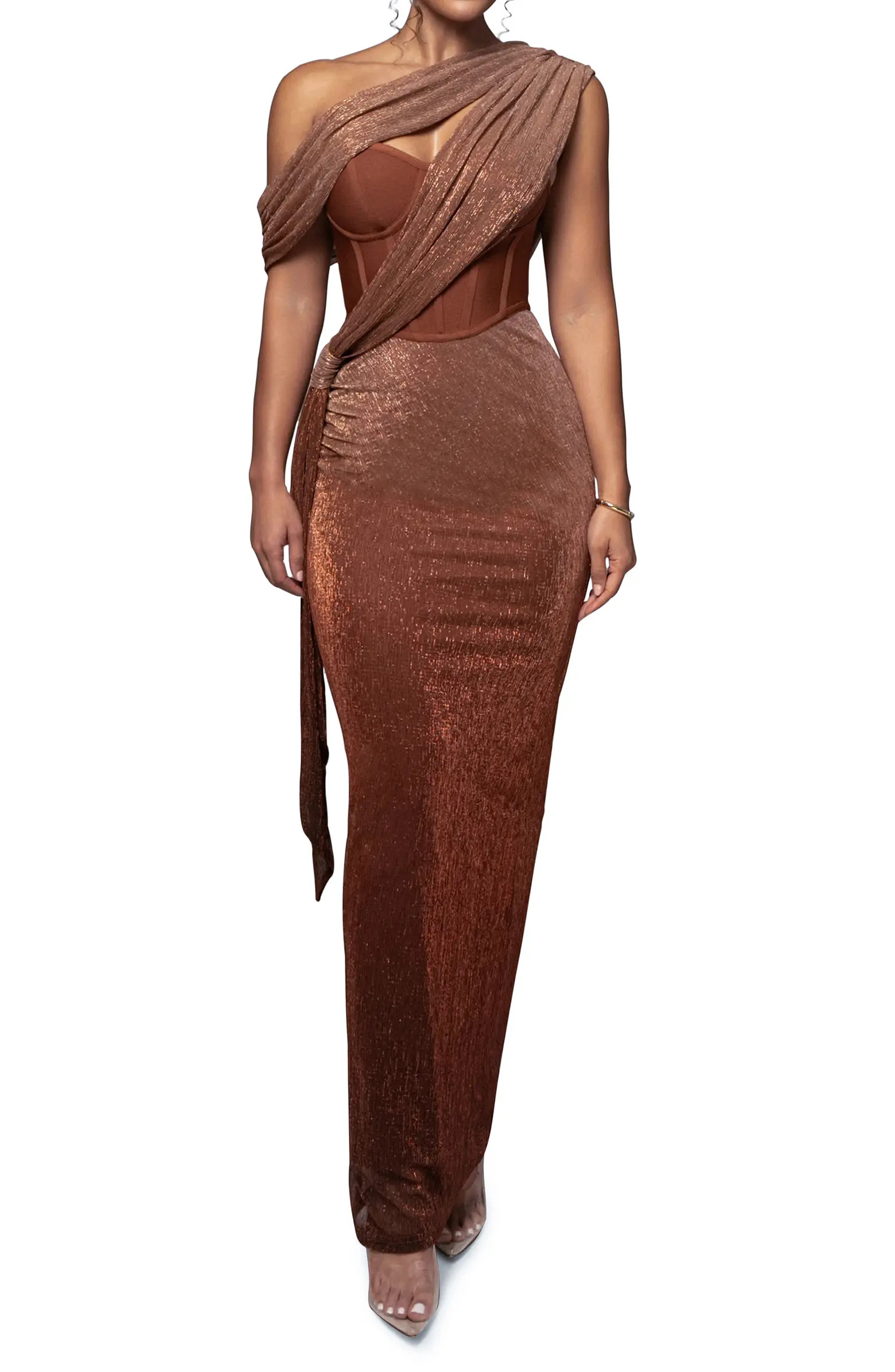 JLUXLABEL Celestina Metallic Drape Gown | Nordstrom | Nordstrom