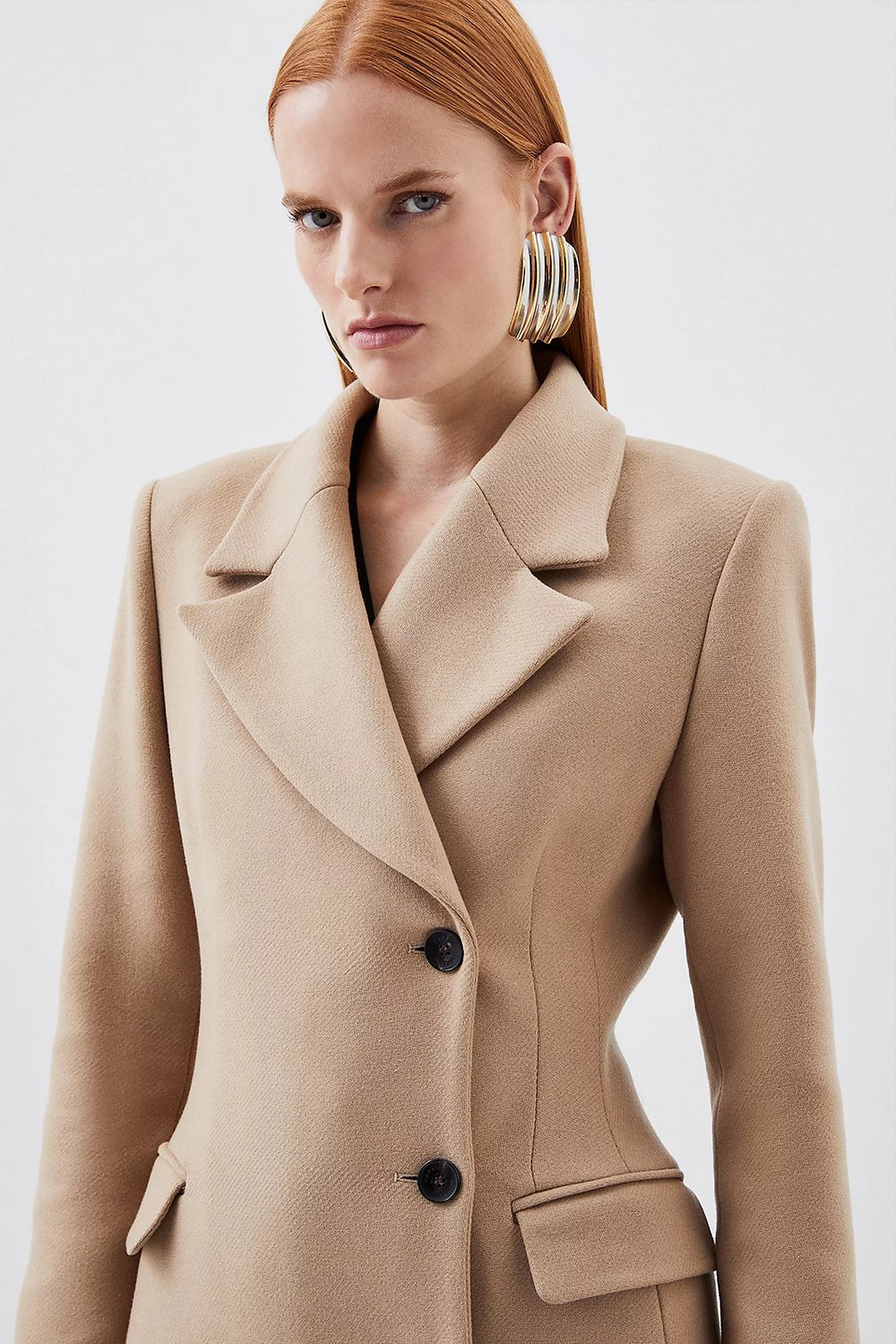 Italian Wool Blend Tailored Single Breasted Maxi Coat | Karen Millen UK + IE + DE + NL