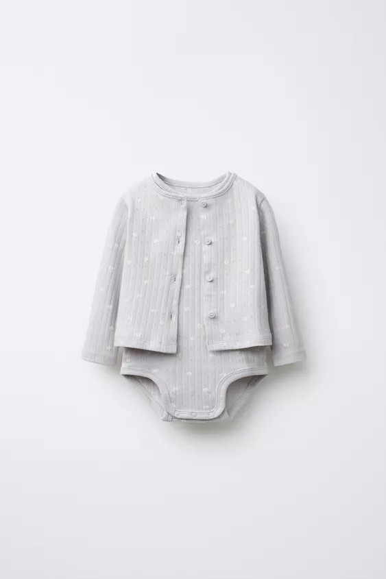 Two piece set. Round neck bodysuit with long sleeves. Snap button closure at shoulder and bottom.... | Zara US