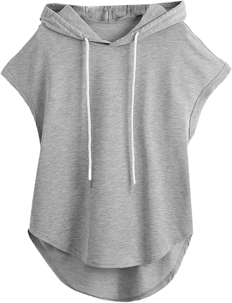 Milumia Women's High Low Hem Cap Sleeve Drawstring Hoodie Sweatshirt Tunic Top | Amazon (US)