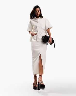 ASOS DESIGN denim shirt and midi skirt set in ecru | ASOS (Global)