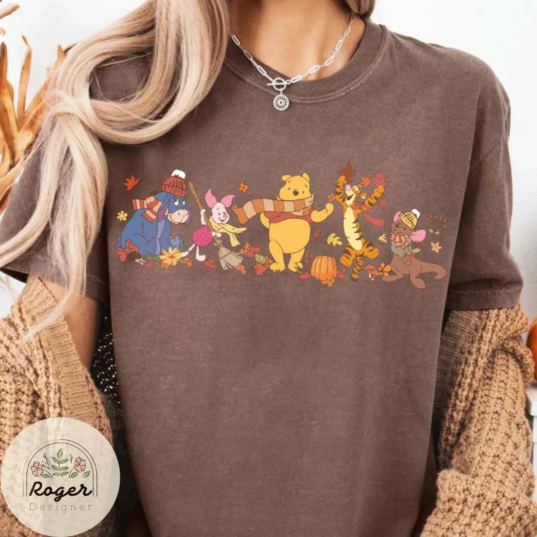 Winnie the Pooh Fall Vibes Tshirt Sweatshirt Baby Tee, Vintage Autumn Leave & Disney Shirt, Happy... | Etsy (US)