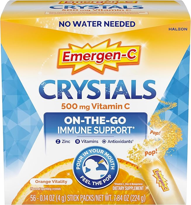Emergen-C Crystals, On-the-Go Emergen-C Immune Support Supplement with Vitamin C, B Vitamins, Zin... | Amazon (US)