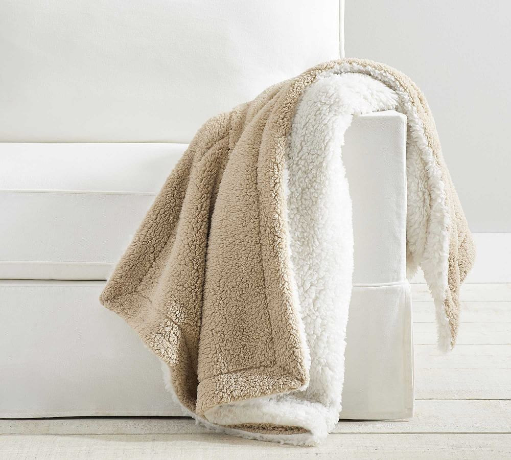 Fireside Cozy Sherpa Reversible Throw, 50 x 60"", Ivory/Neutral | Pottery Barn (US)