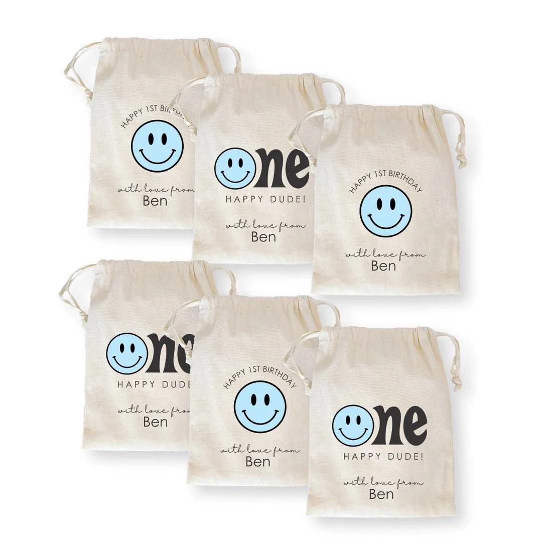 Smile Party Favors, Set of 10 Personalized One Happy Dude Favor Bags, Smiles Decorations, Boy Par... | Etsy (US)