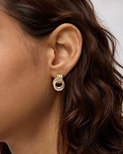 PAVOI Dangle CZ Knot Earrings for Women, 14K Plated Chunky Gold Earrings | Amazon (US)