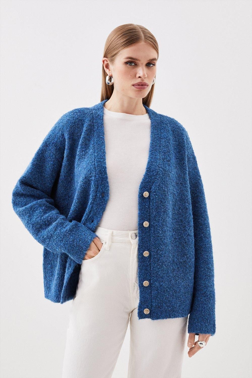 Wool Blend Boucle Knit Slouchy Cardigan | Karen Millen US