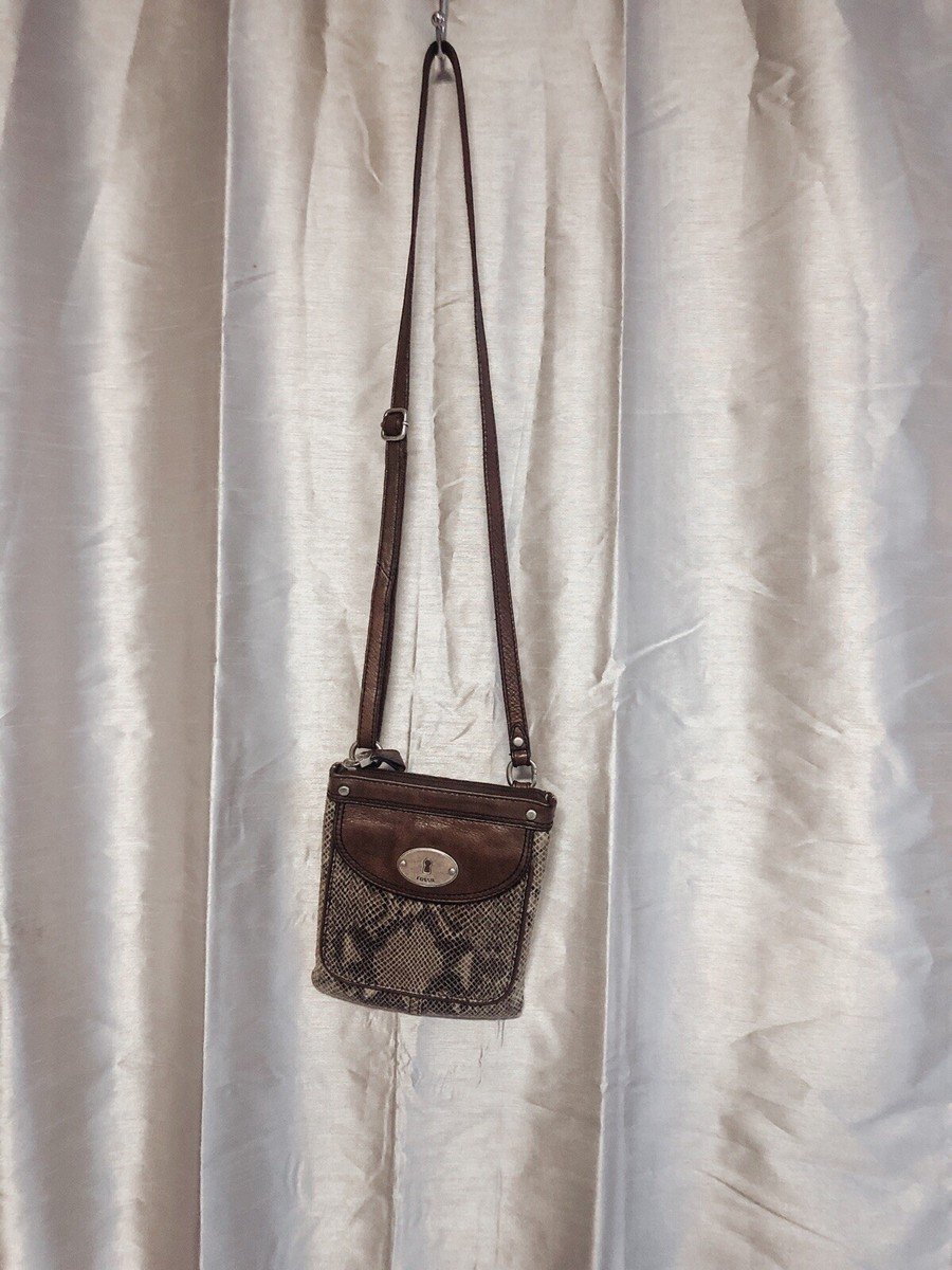 Fossil Maddox Brown Leather Snakeskin Organizer Cross Body Bag | eBay US