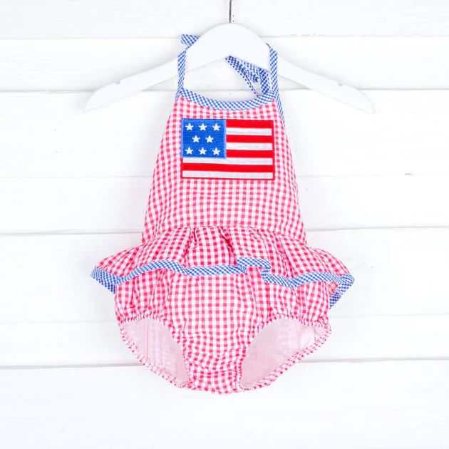Red Gingham Seersucker Flag One Piece | Classic Whimsy