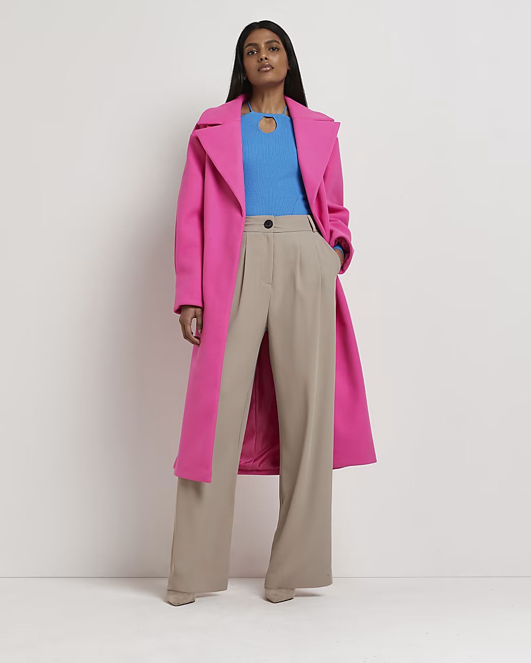 Pink pleated detail longline coat | River Island (UK & IE)