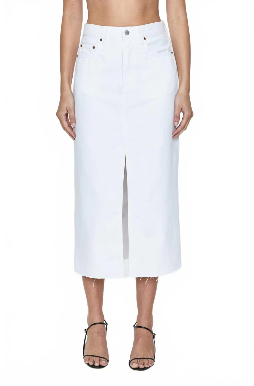 Alice Denim Midi Skirt In White | Shop Simon