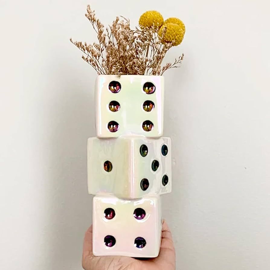 Ceramic Dice Vase - Unique Decor for Dried Flowers, Rose, Pampas Grass - Stunning Design for Any ... | Amazon (US)