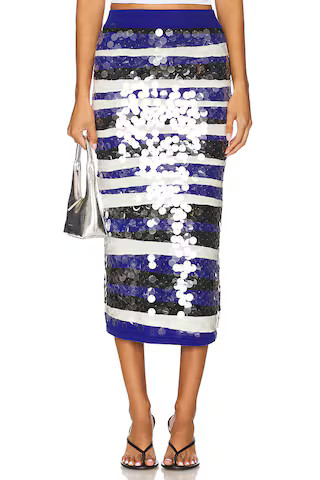 MSGM Sequin Knit Skirt in Blue & White from Revolve.com | Revolve Clothing (Global)