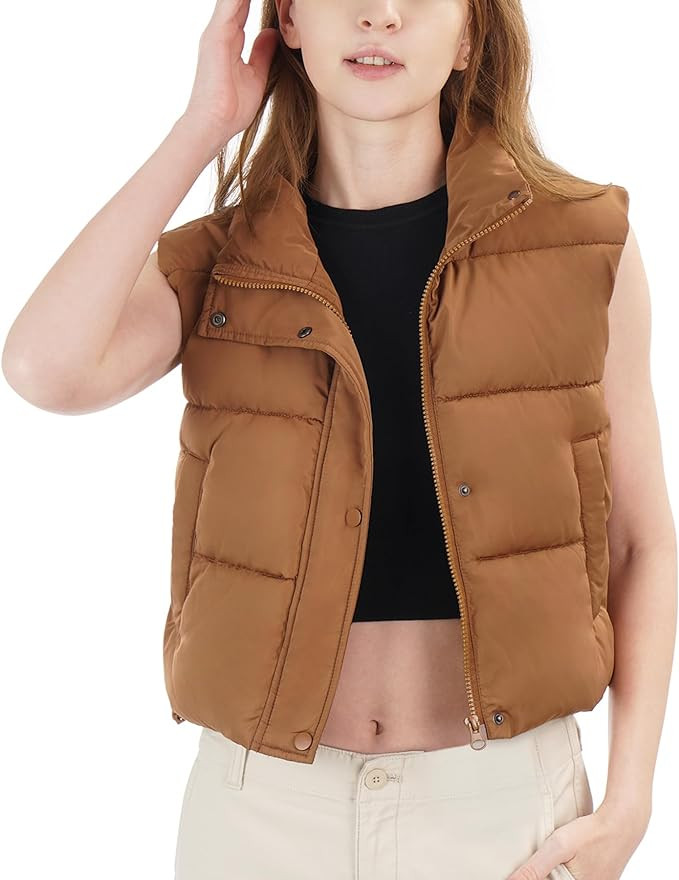 Loowoko Women's Puffer Vest, Winter Fashion Cropped Vest Lightweight Sleeveless Warm Outerwear Pu... | Amazon (US)