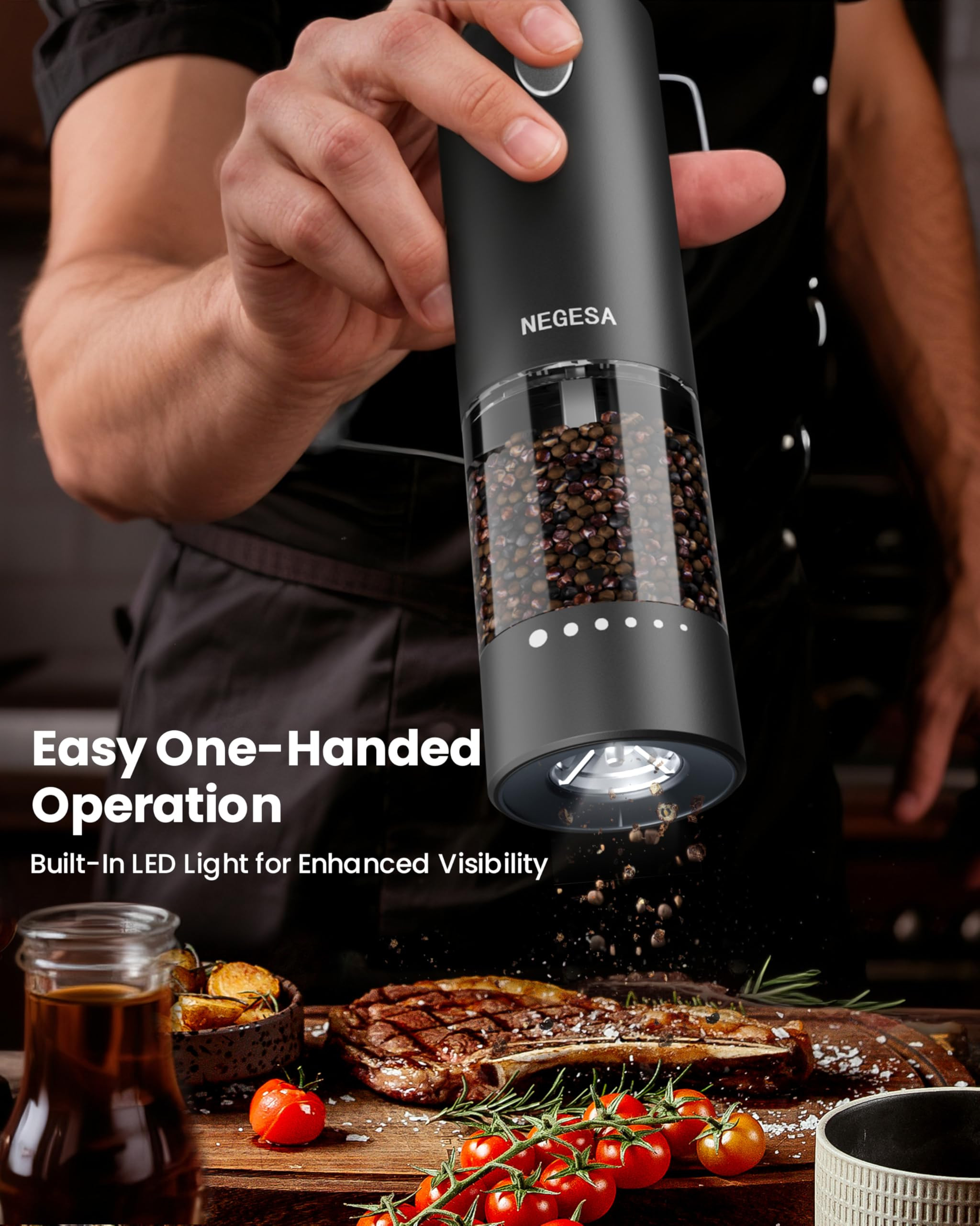 Electric Salt and Pepper Grinder Set with Rechargeable Base - Automatic Refillable Electric Salt ... | Amazon (US)