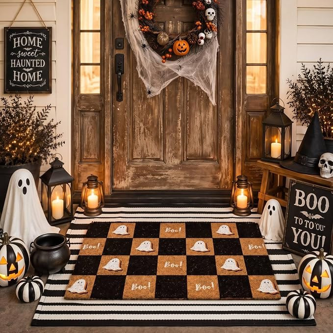 Moucuny 2 Coir Outdoor Mat,Non Slip, 24'' X 35'',16'' X 28'', Checkered Ghost | Amazon (US)