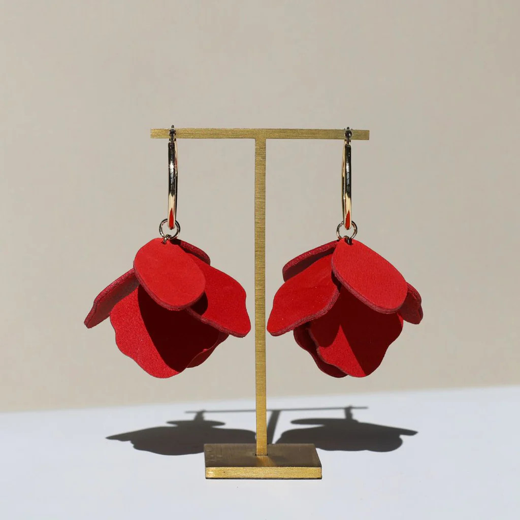 Ruby Red Margot Petal Hoop Earrings | Nickel and Suede