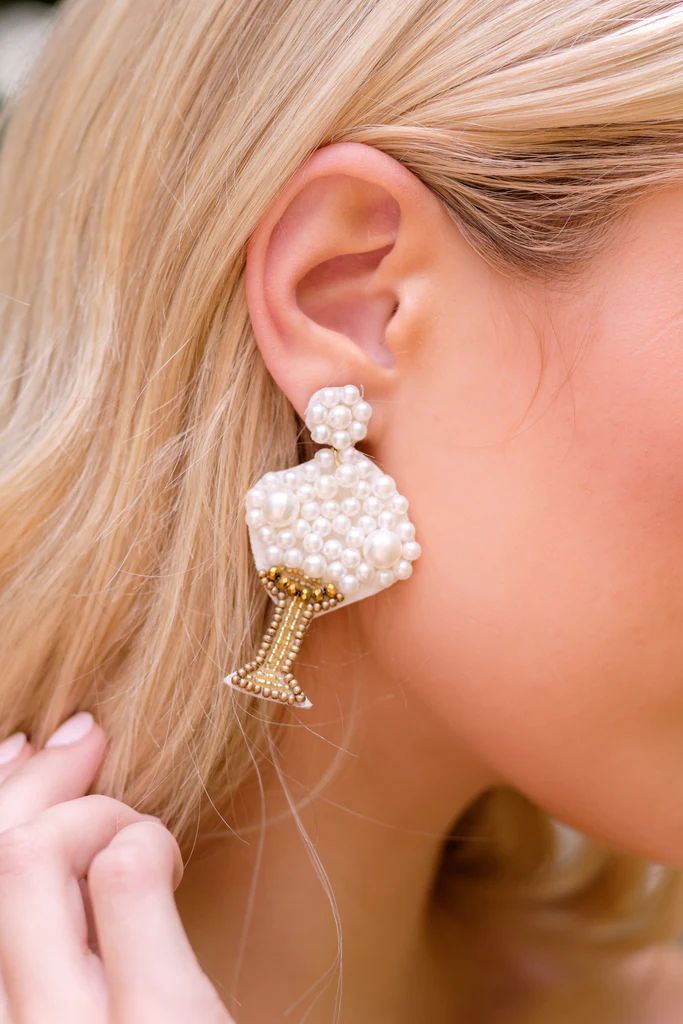 Cheers To Today White And Gold Beaded Earrings | Red Dress 
