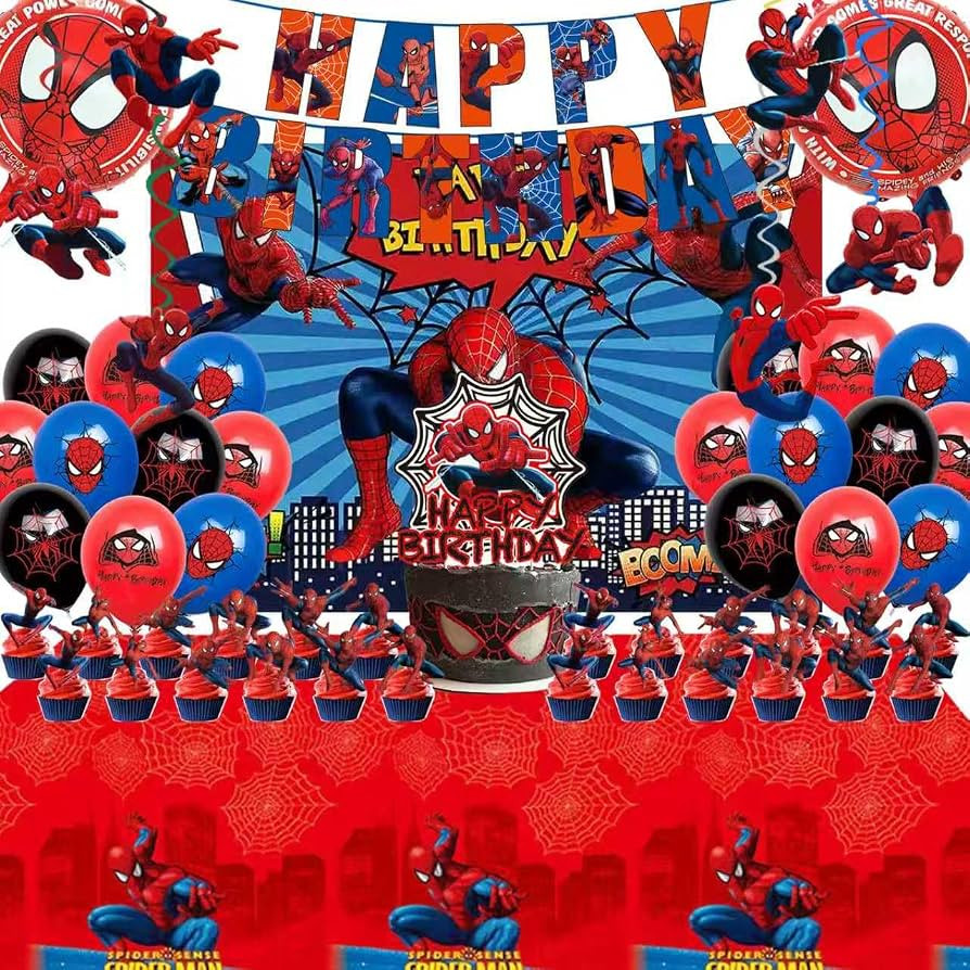 51PCS spidey birthday party supplies, backdrop, "Happy Birthday" banner,tablecloth, large aluminu... | Amazon (US)