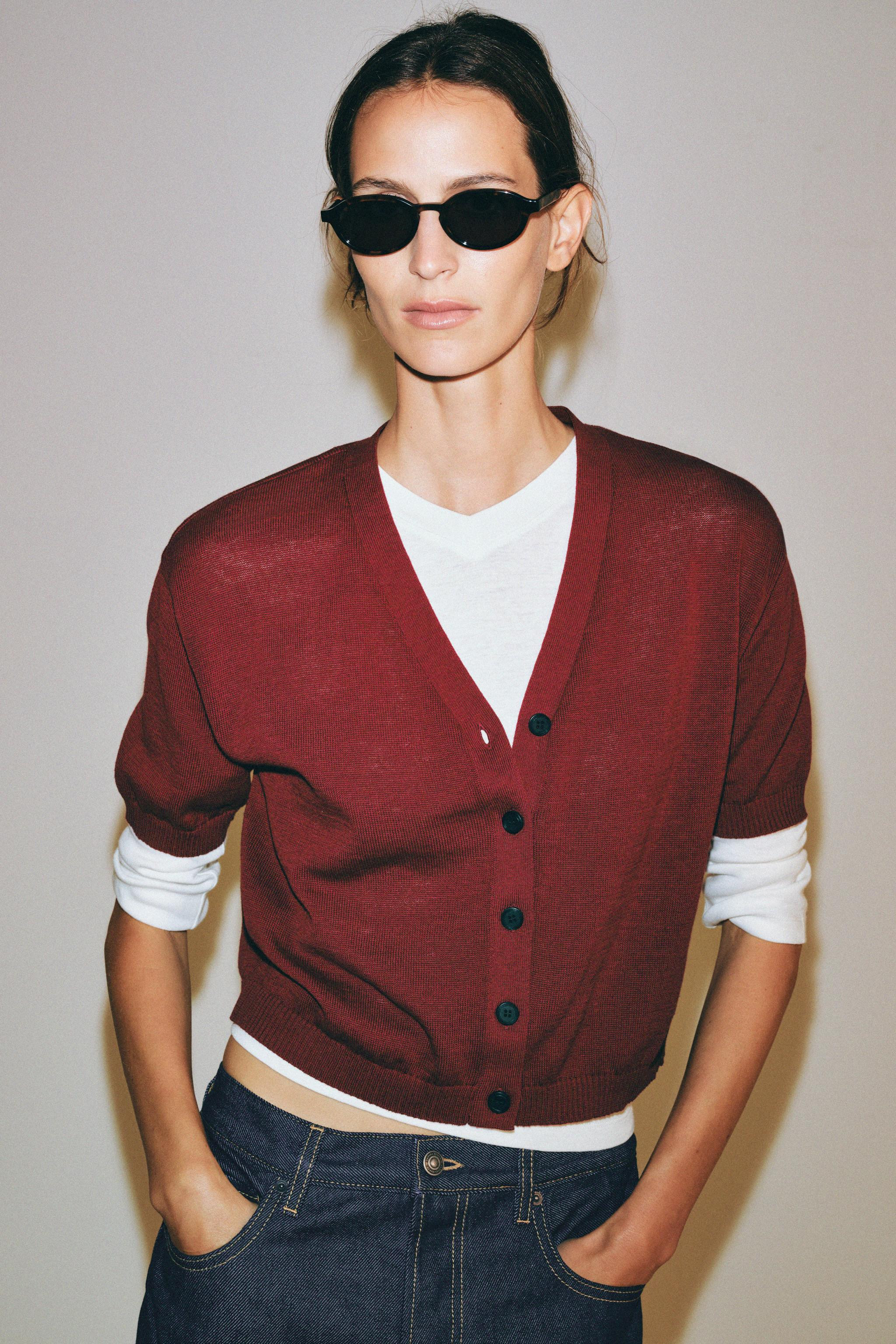 SHORT SLEEVE KNIT CARDIGAN | Zara US