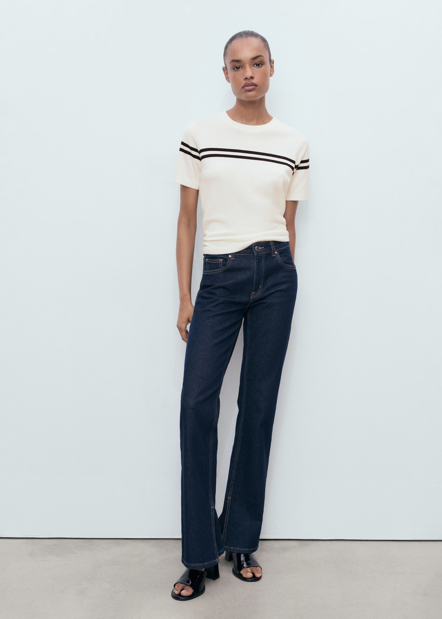 Striped short-sleeved sweater - Women | MANGO United Kingdom | MANGO (UK)