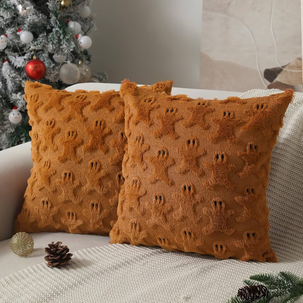 Christmas Throw Pillow Covers 18x18 Set of 2 Rust Gingerbread Decor Throw Pillow Cases Soft Plush... | Amazon (US)