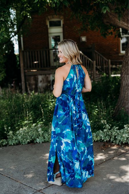 All the details with this dress are perfection! Summer dress blue dress green dress maxi dress floral dress vacation dress sandals wedge sandal 

#LTKsalealert #LTKshoecrush #LTKunder50