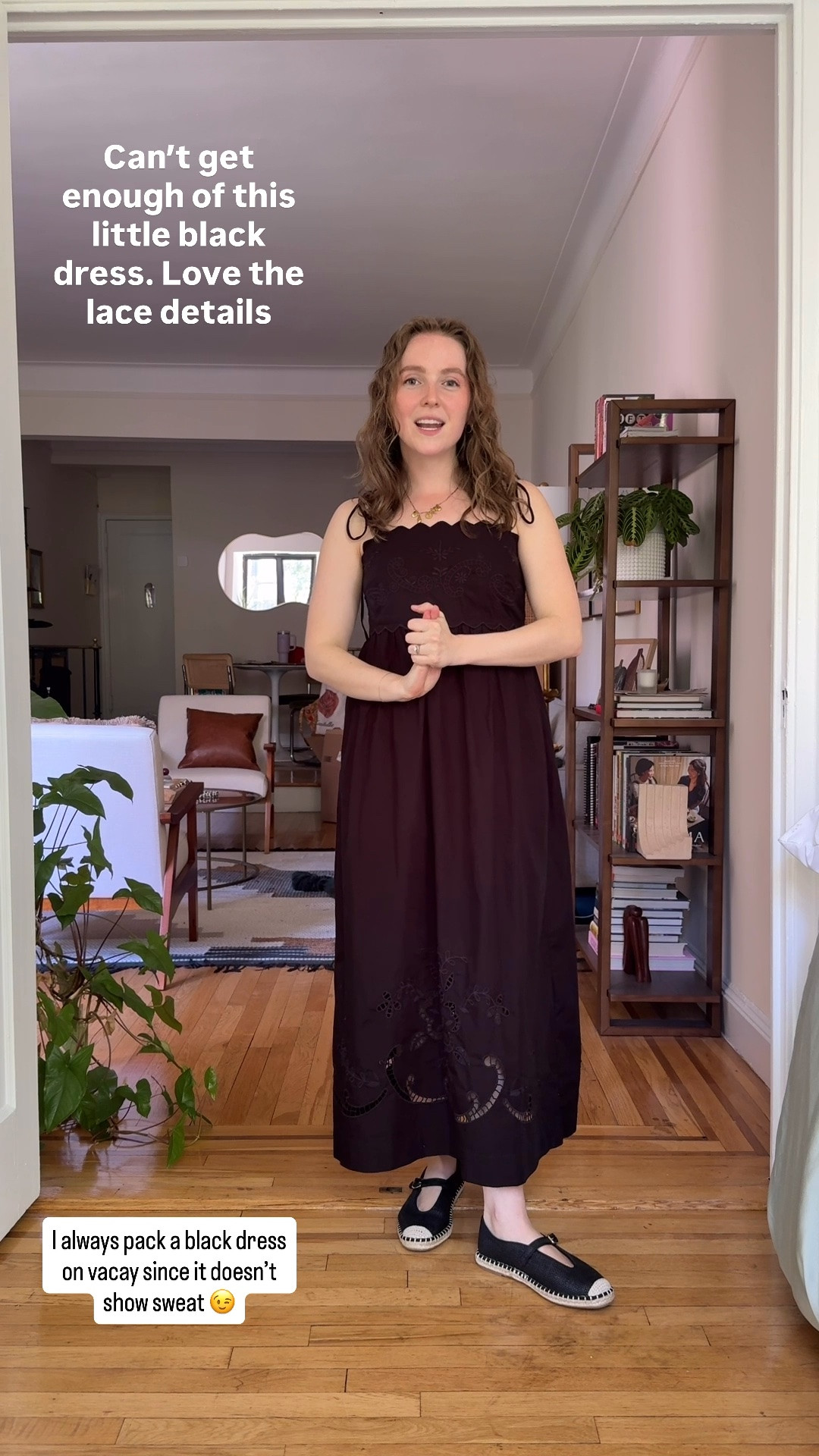 The prettiest cotton little black dress for summer! Cannot believe the price point! Wearing xs. Has pockets and tie straps