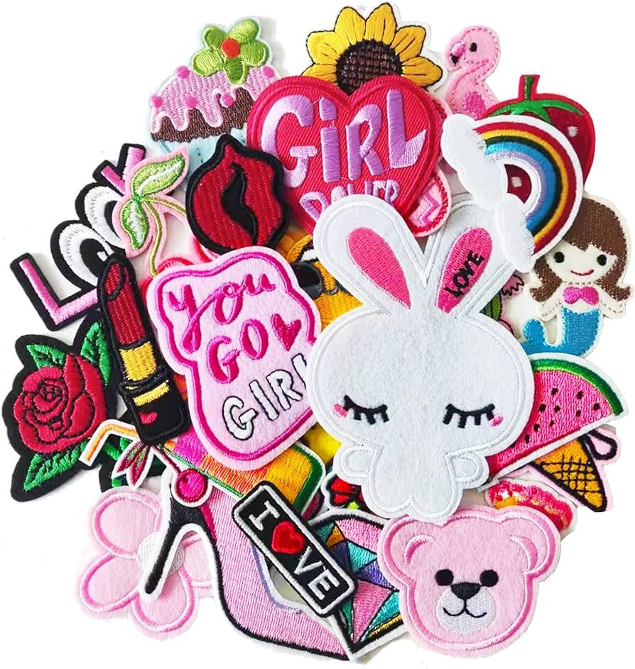 Harsgs 30pcs Iron on Patches for Girls, Embroidered Sew On/Iron On Patches Applique for Clothes, ... | Amazon (US)