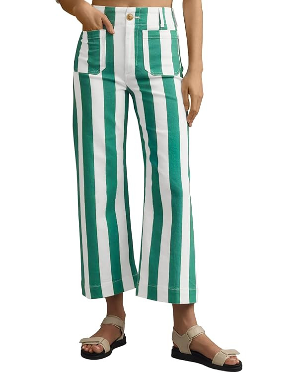 Tankaneo Womens Cropped Striped Jeans Casual High Waisted Stretchy Straight Leg Denim Pants with ... | Amazon (US)