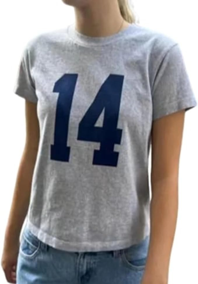 Number 14 Fitted Tee Jersey Summer Crop Top Short Sleeve Y2k Shirt Graphic Baby Tee Women | Amazon (US)